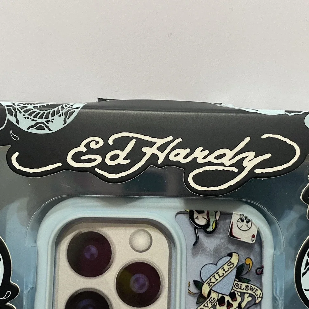 Ed Hardy Love Kills Slowly‎ Tattoo Phone Case iPhone 16 Pro MagSafe Y2K Blue NWT